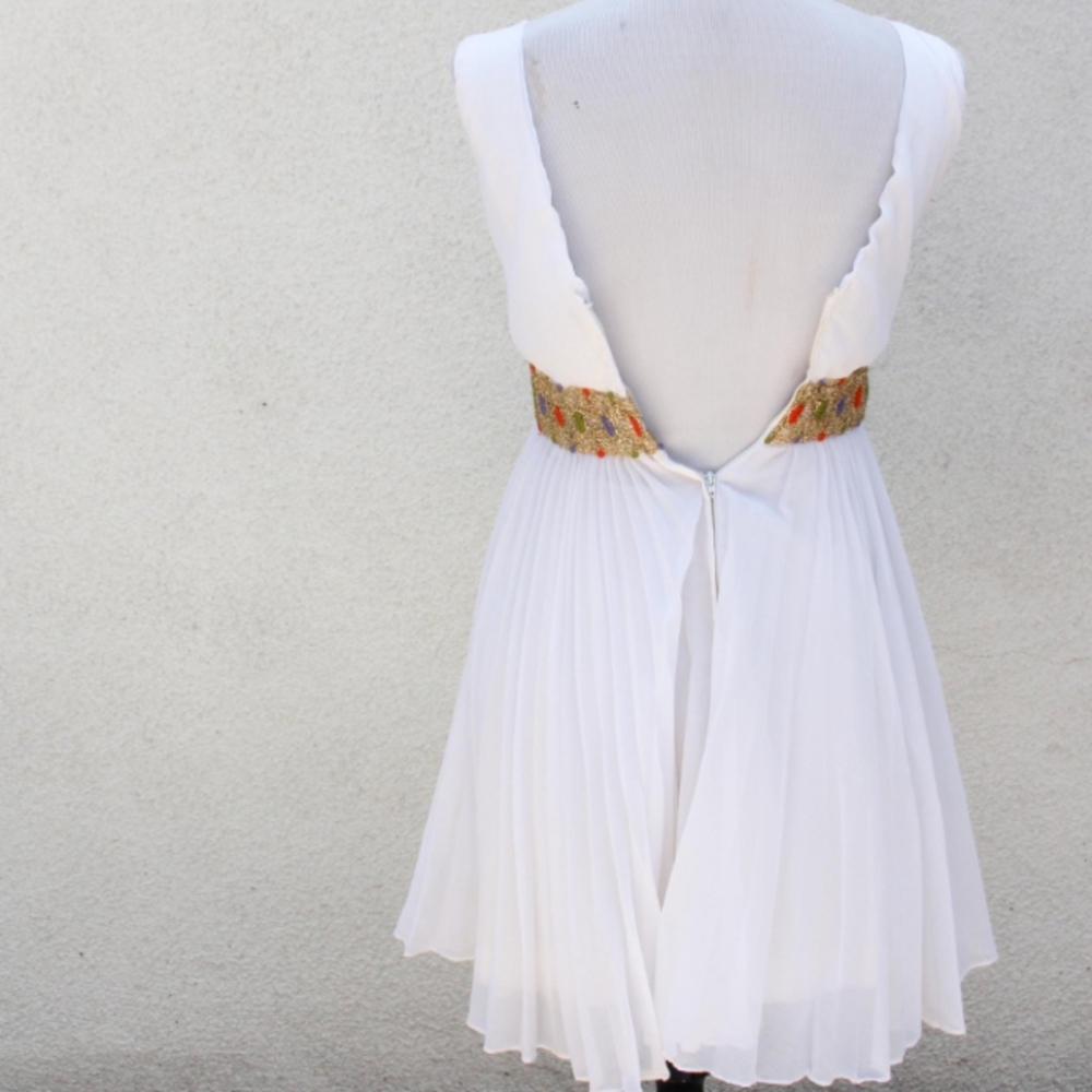 SOLD - Vintage 1960s Grecian Style White Chiffon Cocktail Dress - Picture 5 of 8